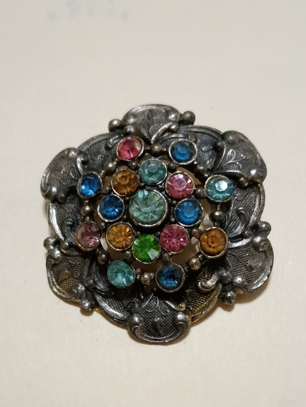 Vintage-Inspired Multicolor Crystal Floral Brooch